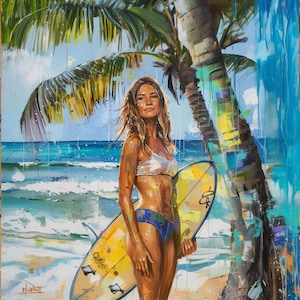 Surfing Mixed Media Painting one of a kind