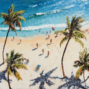 Florida Beach Oil Painting: Palm Trees, Coastal Scene