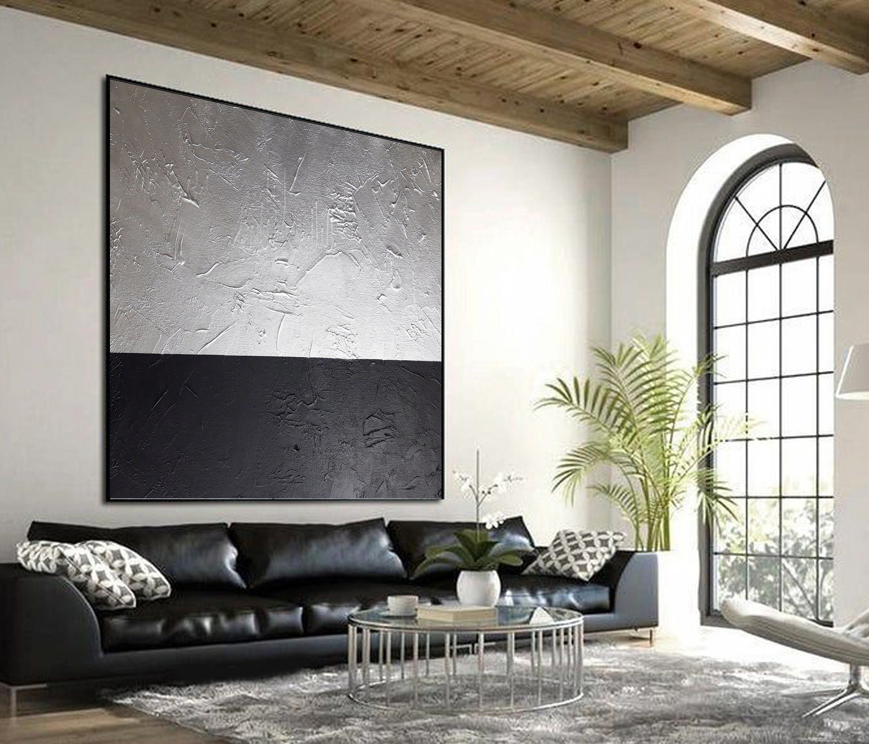 Black and Silver Canvas Paintings on Canvas Original Abstract Etsy UK