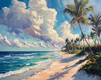 Florida Beach Oil Painting Original Tropical Seascape Art Canvas