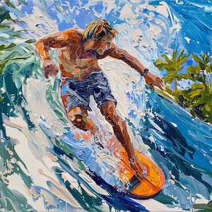 Surfing Mixed Media Painting one of a kind
