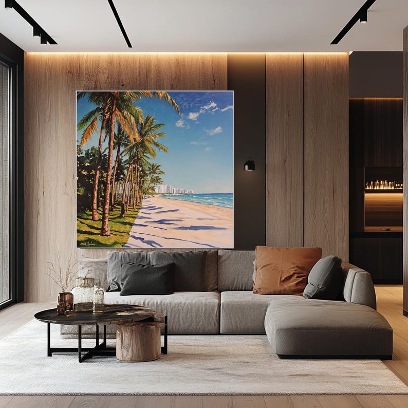 Original Palm Beach Painting: 36x36" Coastal Beach Landscape Art - Etsy