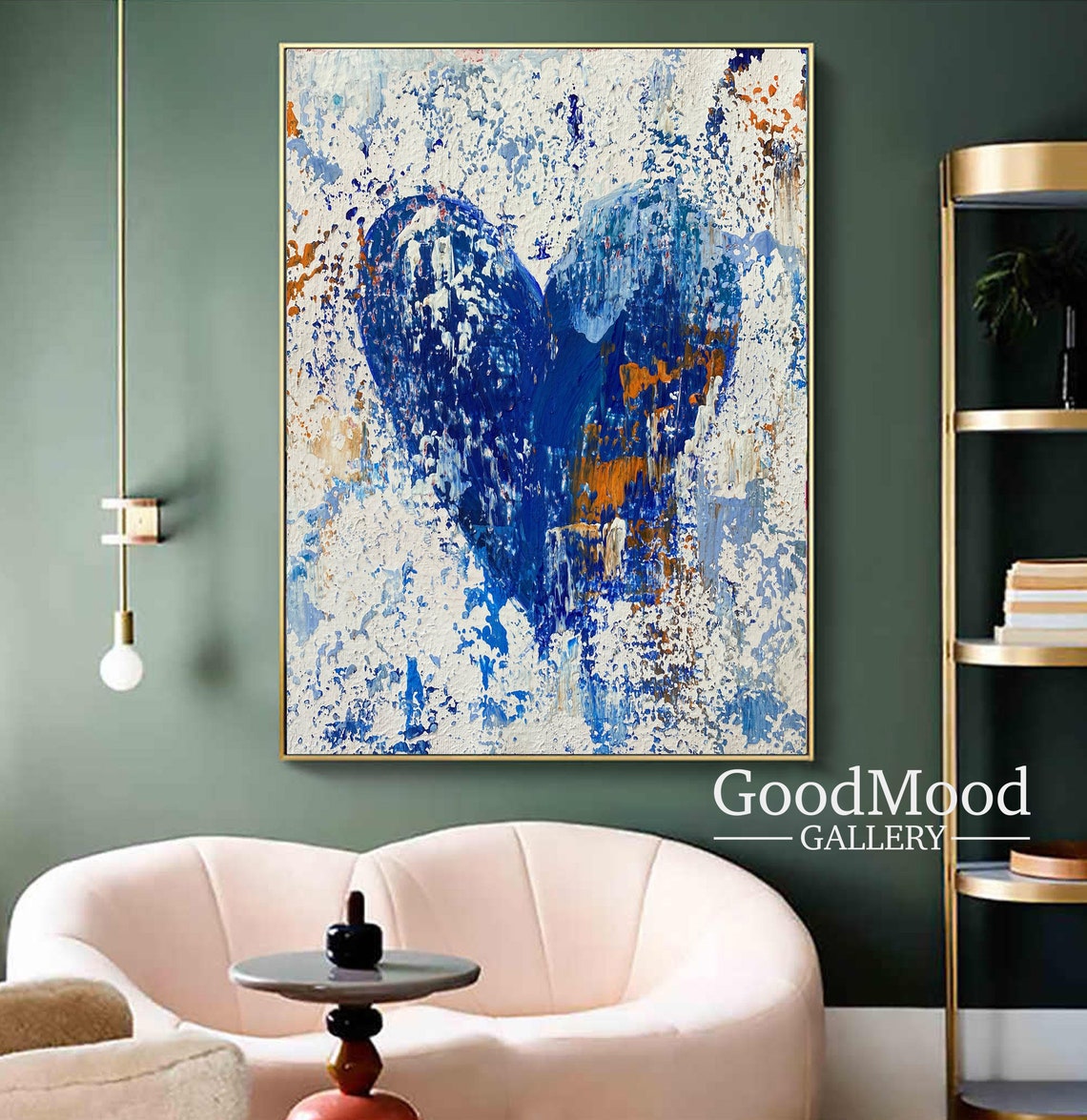 Abstract Canvas Art Blue Abstract Heart Wall Art Love Painting | Etsy