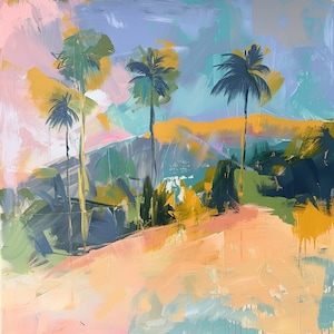 Costal Painting , Ocean Canvas Art, Landscape Artwork, Palm trees - one of a kind oil painting