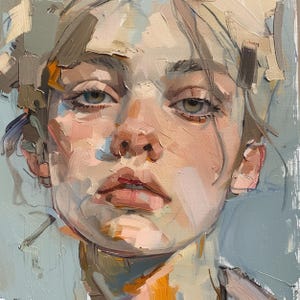 Pastel Tones Painting, Face Painting, Girl Portrait Artwork, Original Art Canvas