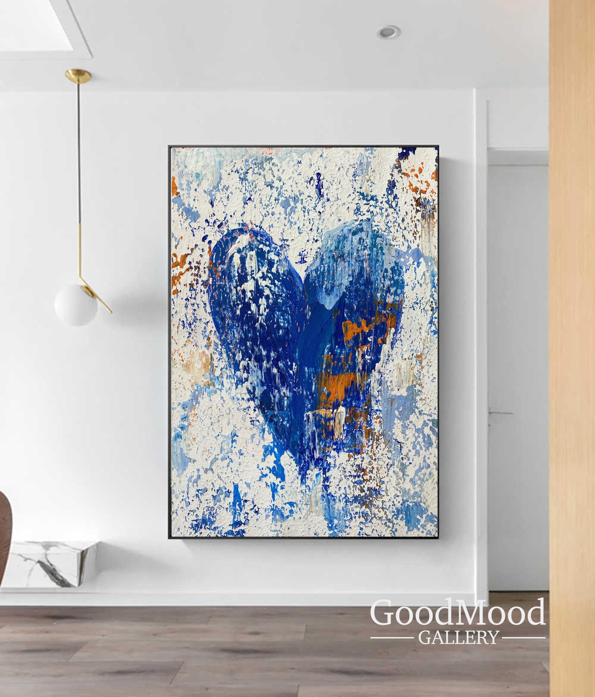 Abstract Canvas Art Blue Abstract Heart Wall Art Love Painting | Etsy