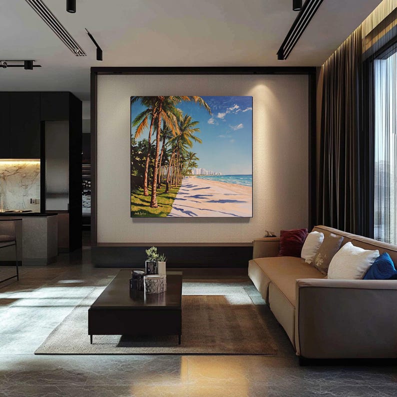 Original Palm Beach Painting: 36x36" Coastal Beach Landscape Art - Etsy