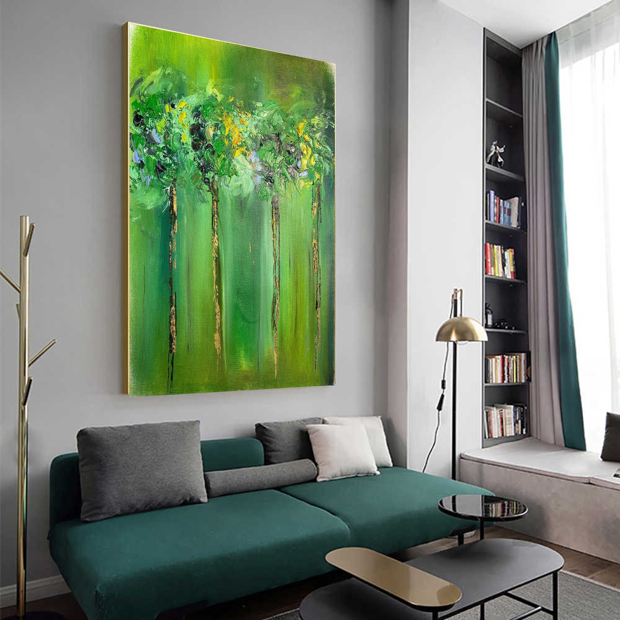 Emerald Green Wall Art,texture Painting,green Forest Wall Art on Canvas