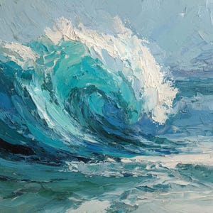 Ocean Wave Oil Painting, Textured Seascape Wall Art, Blue Wall Art,  Coastal Canvas by Pai Mare
