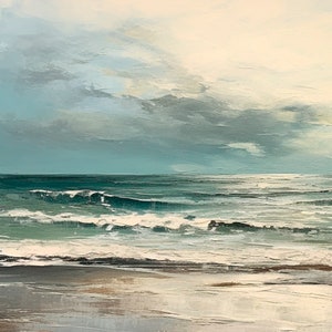 Dipinto originale di paesaggio marino: grande opera d&#39;arte acrilica realizzata con spatola su tela