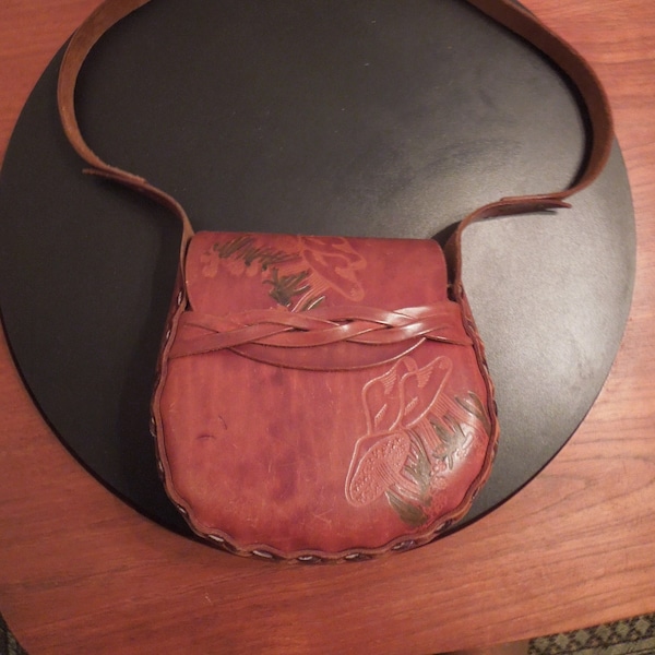 Vintage Tooled Leather Hand Made Shoulder Bag - Western Style