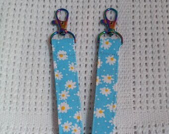 Handmade fabric sunflower lanyard, keychain, wristlet.