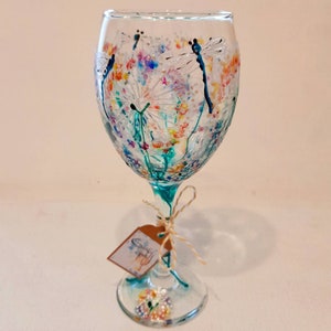 Dragonfly Dream, Hand Painted Wine Glass (can be personalised for free) unique, perfect gift painted to order for her for him