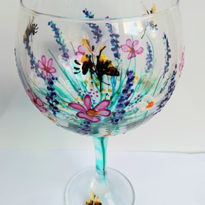 Buzzy Bees Hand Painted Gin Glass (can personalise) unique, perfect gift painted to order for her for him