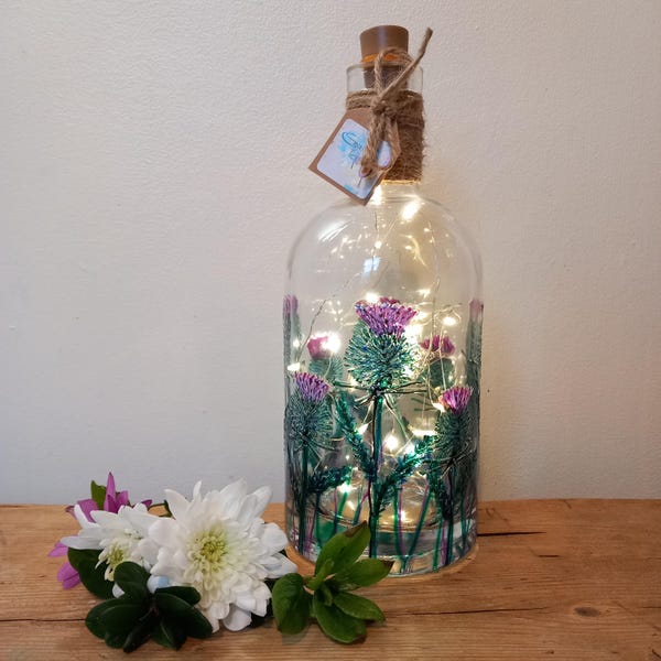 Thistle Friends, Hand Painted Bottle Light Decanter (can be personalised for free) unique, perfect gift for her for him