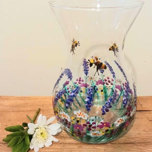 Buzzy Bees, Hand Painted Glass Vase (can be personalised for free) unique, perfect gift for her for him