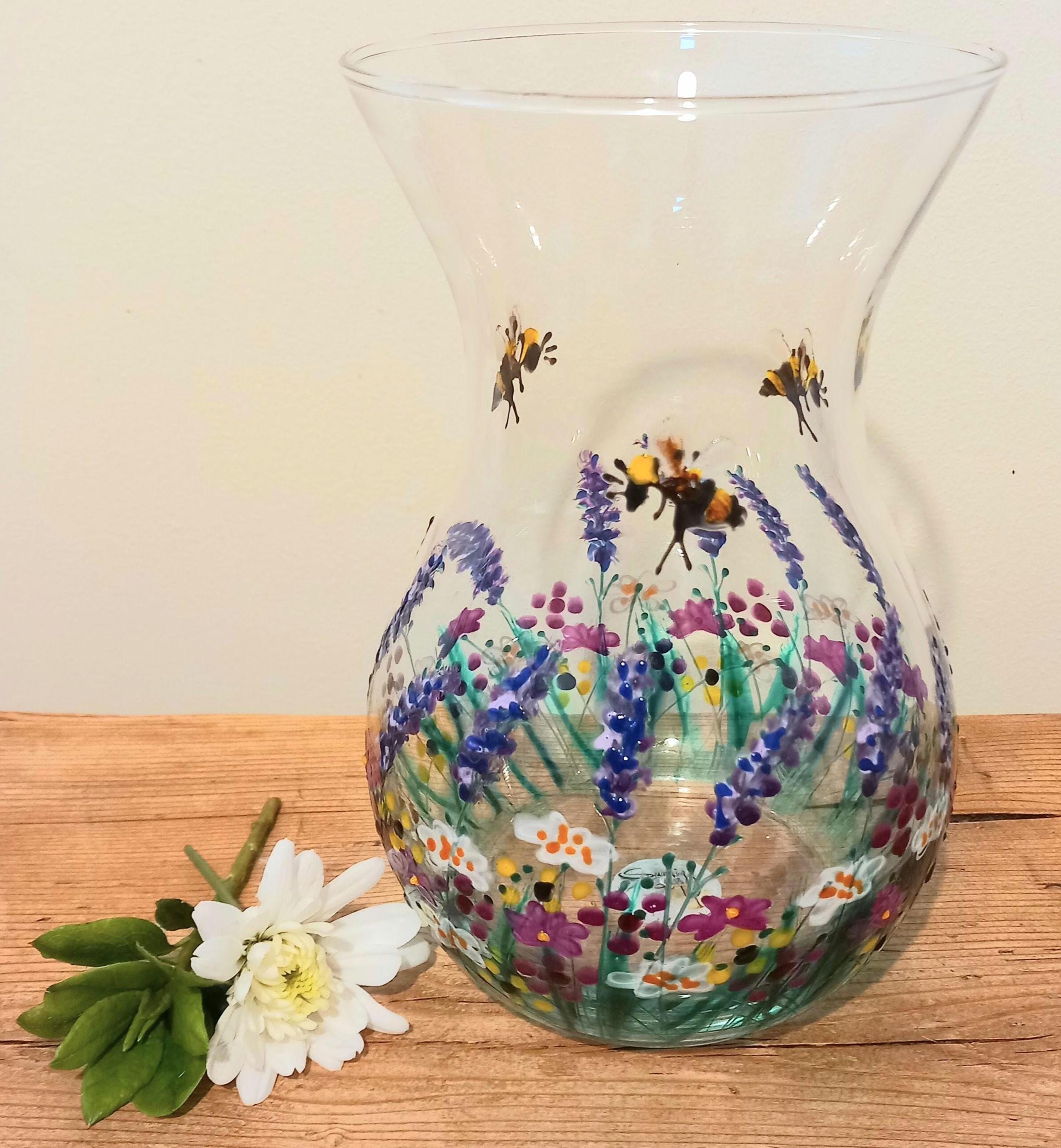 Buzzy Bees, Hand Painted Glass Vase (can be personalised for free 