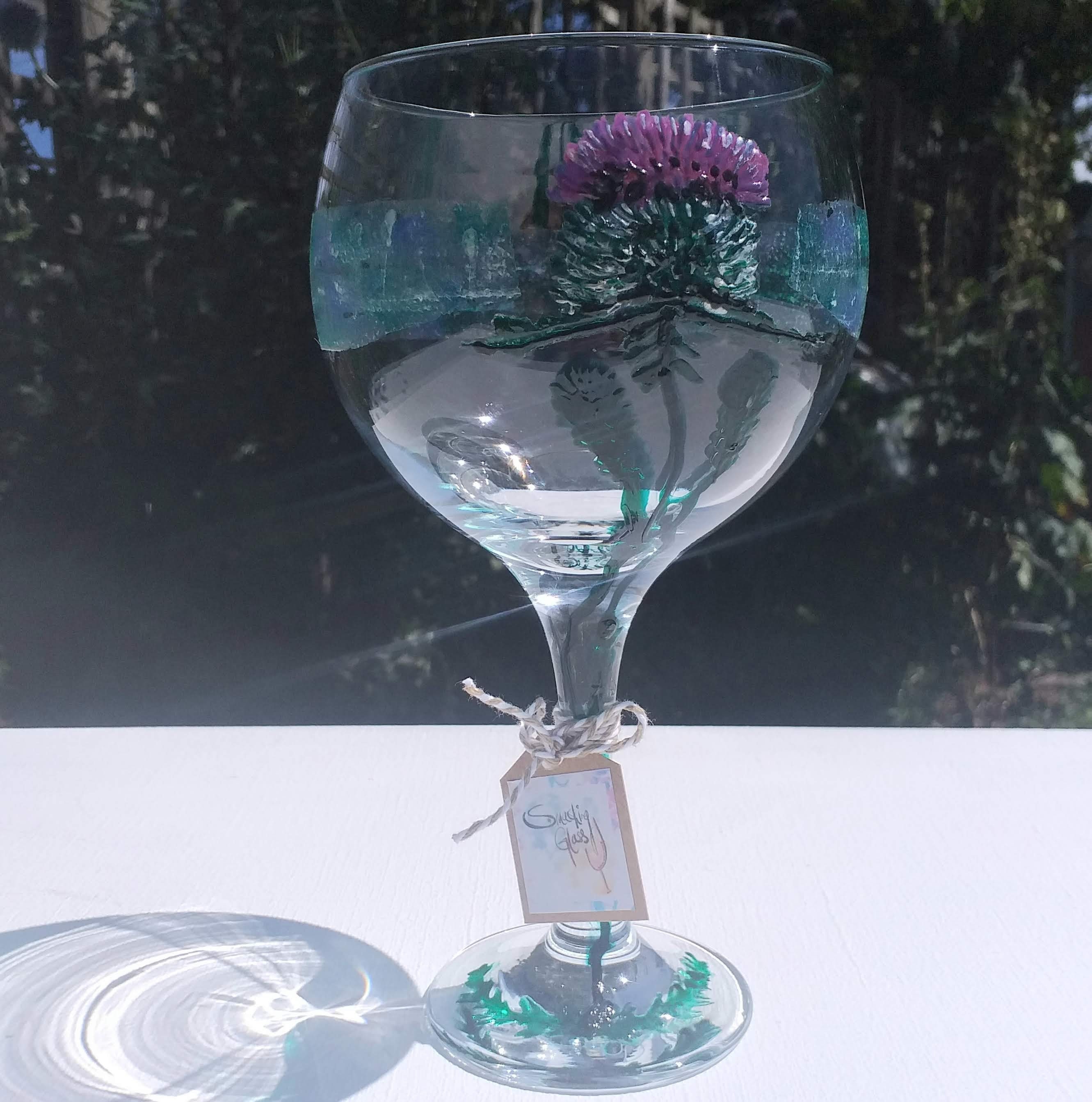 Scottish Thistle Hand Painted Gin Glass can personalise not Etsy