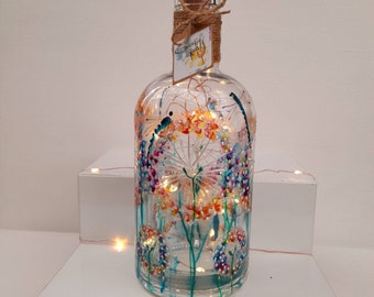 Dragonfly Dream, Hand Painted Bottle Light Decanter (can be personalised for free) unique, perfect gift painted to order for her for him