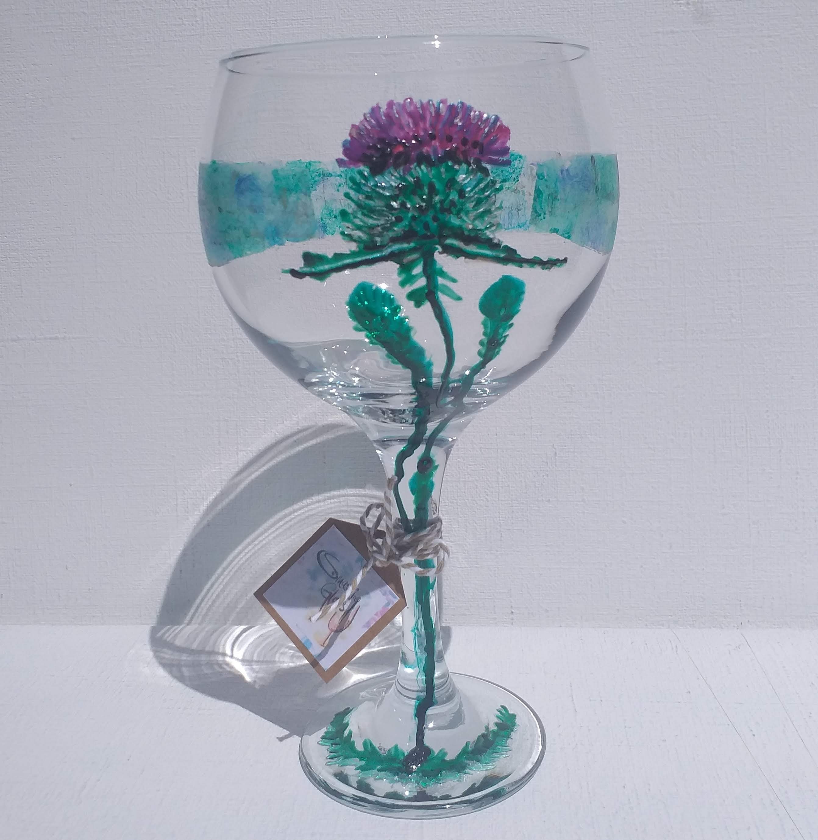 Scottish Thistle Hand Painted Gin Glass can personalise not Etsy