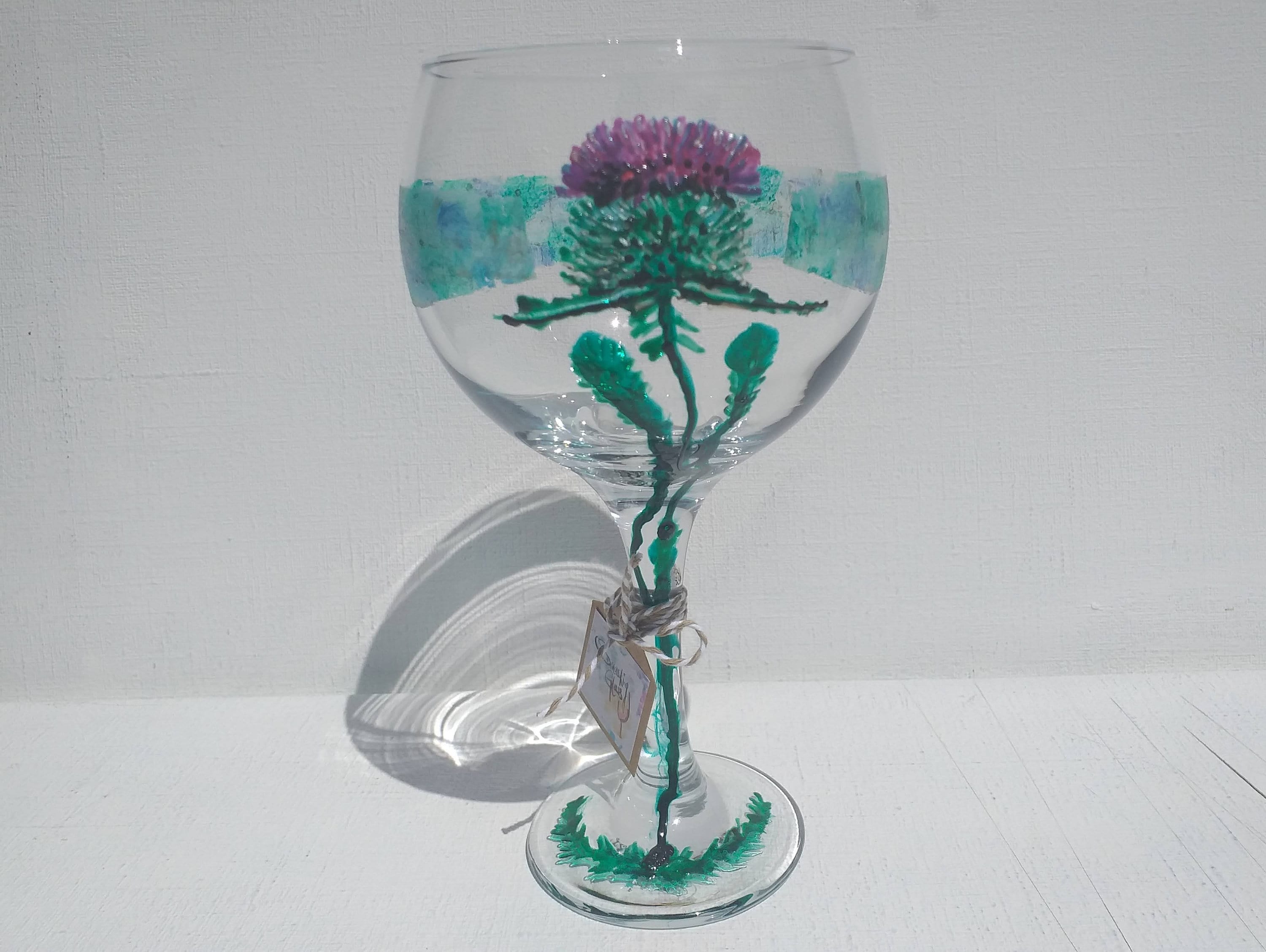 Scottish Thistle Hand Painted Gin Glass can personalise not Etsy
