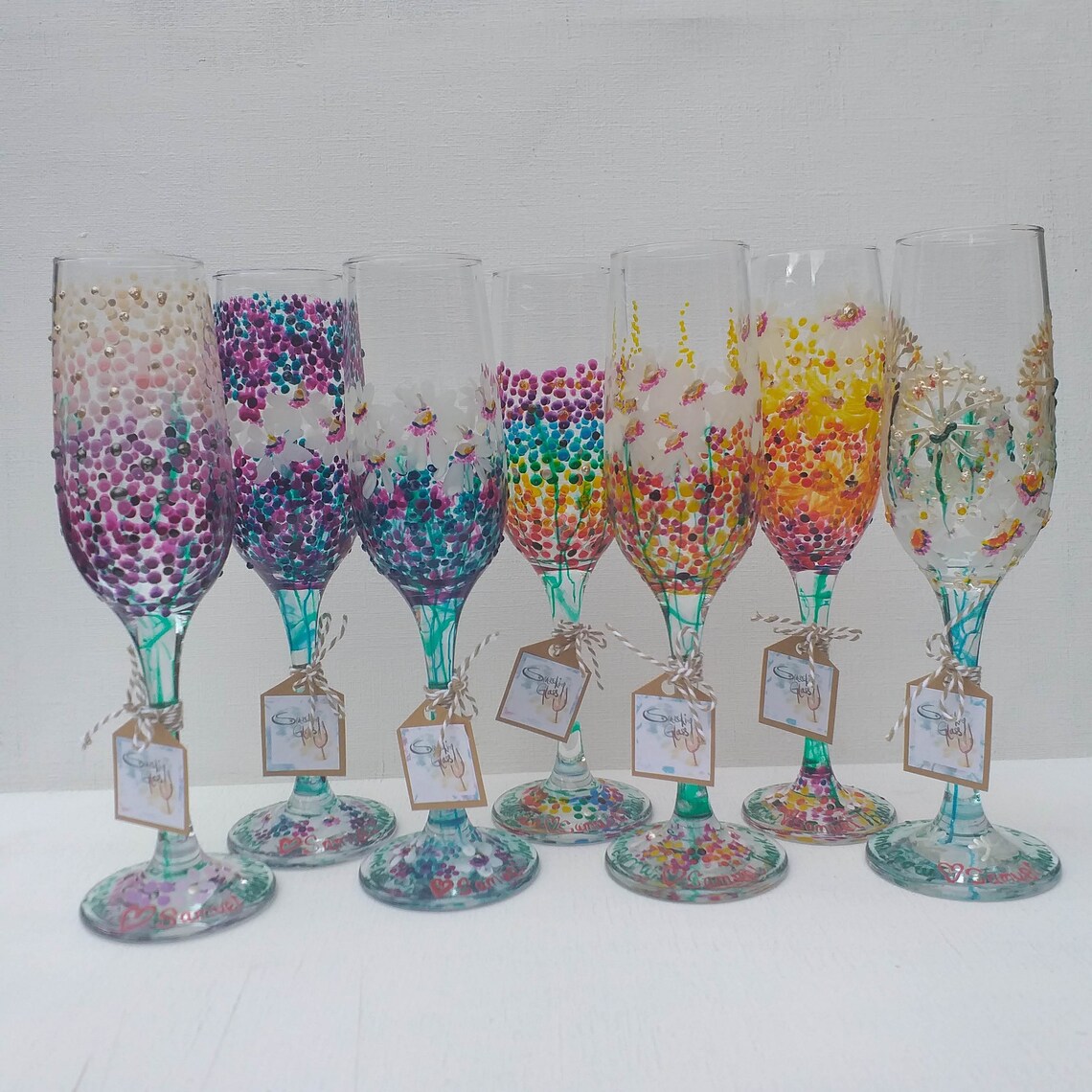 Champagne Flute Yellow Petals Hand Painted Glass can Be Etsy UK