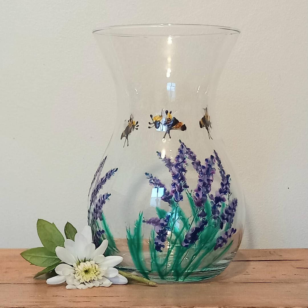 Lay-zzzeee Lavender, Hand Painted Glass Vase (can Be Personalised