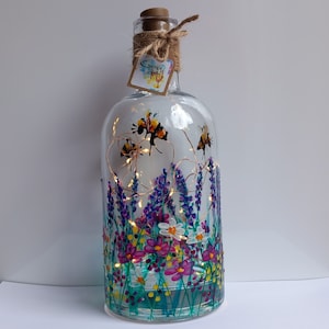 Buzzy Bees, Hand Painted Bottle Light Decanter (can be personalised for free) unique, perfect gift painted to order for her for him