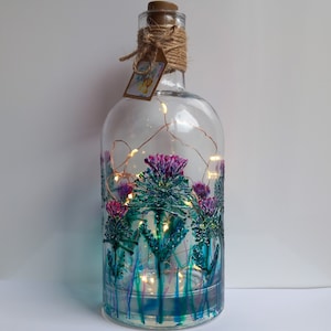 Thistle Friends, Hand Painted Bottle Light Decanter (can be personalised for free) unique, perfect gift painted to order for her for him