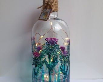 Thistle Friends, Hand Painted Bottle Light Decanter (can be personalised for free) unique, perfect gift painted to order for her for him