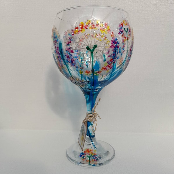 Alliums Ablaze, Hand Painted Gin Glass (can personalise) unique, perfect gift painted to order for her for him