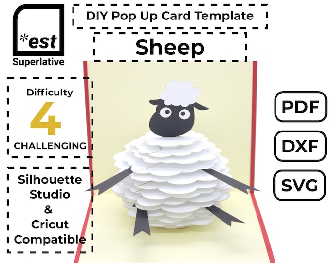 Pop up Sheep Card Template SVG DXF PDF digital Download | Etsy