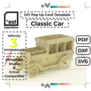 Modèle de carte pop-up voiture classique pour Silhouette et Cricut (téléchargement numérique)