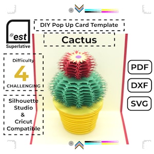 Modelo de cartão de cacto pop-up SVG DXF PDF (download digital)