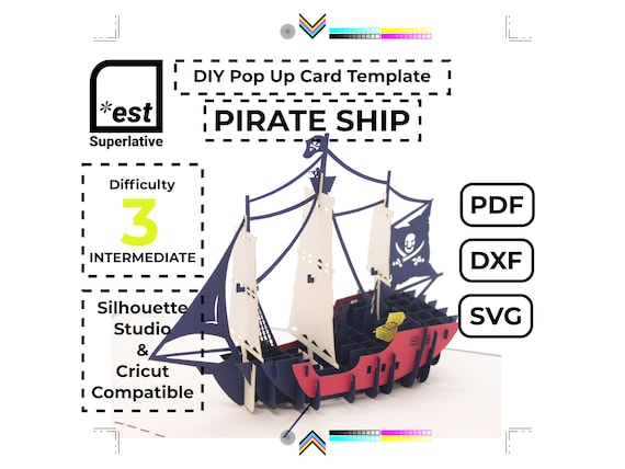 Pop Up Pirate Ship Card Template for Silhouette and Cricut | Etsy