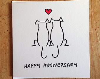 Hand drawn happy anniversary Stick Dog card