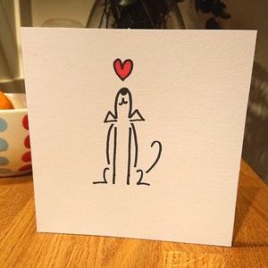 Hand drawn valentines love heart Stick Dog card