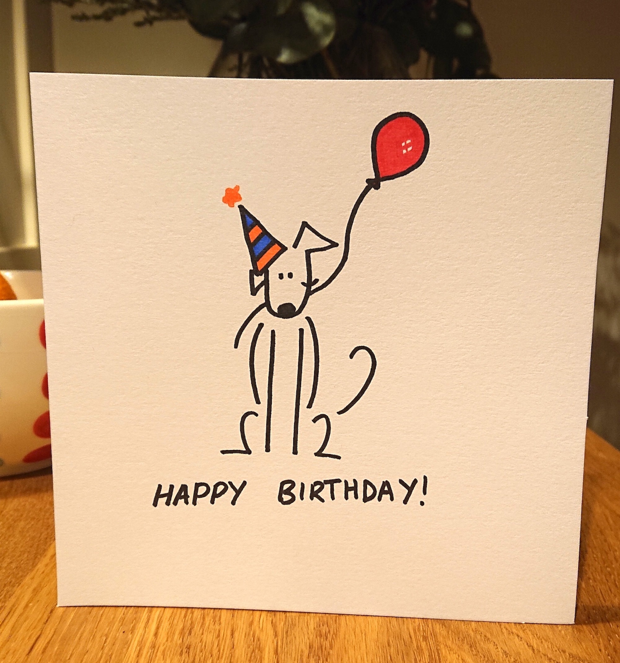 Hand Drawn Happy Birthday Stick Dog Card Etsy