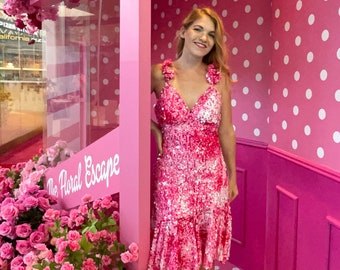Pink Sequin Dress - Etsy