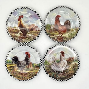 Rooster Plates Set of 4 Ceramic Rooster plates Decorate plate set County Plates Country Decor Old Country Chicken Plates Rooster Plates