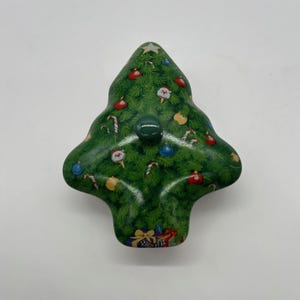See’s Candies Christmas Tree Shaped Candy Dish Ceramic Lidded Candy Dish Christmas Candy Dish Collectable Candy Nut Dish