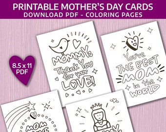 Mother's Day Printable Cards - Coloring Pages - Instant Download