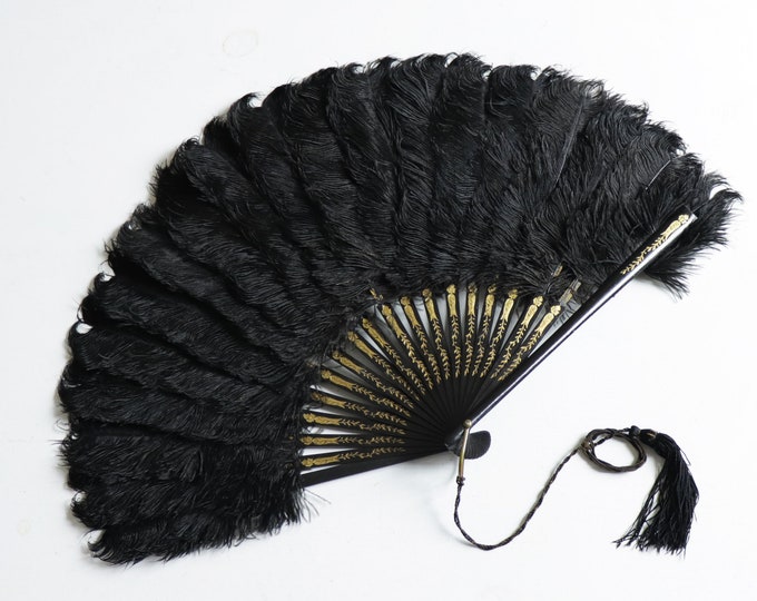 Antique 1900 Victorian Black Ostrich Feathers Hand Fan - Etsy