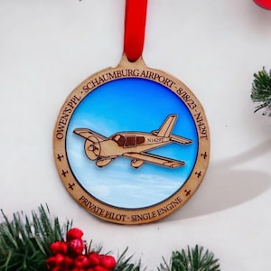 Personalized Private Pilot License  Flight Ornament, PPL, Piper Plane, Aviation Gifts, Pilot gift, pilot ornament Airplane Ornament low wing