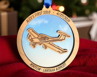 Personalized First Solo Flight Ornament, DA20-C1, Aviation Gifts, Pilot gift, pilot ornament Airplane Ornament low wing