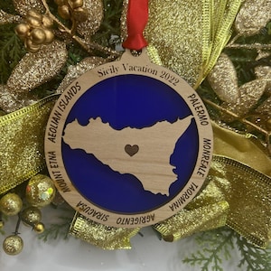 Personalized Sicily Ornament, Sicily  Christmas Ornament,  Sicilian Ornament, Travel Souvenir, Vacation ornament, Sicilia, family Souvenir.