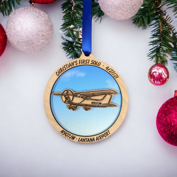 Personalized First Solo Flight Ornament, Cessna, Aviation Gifts, Pilot gift, pilot ornament, Airplane Ornament.