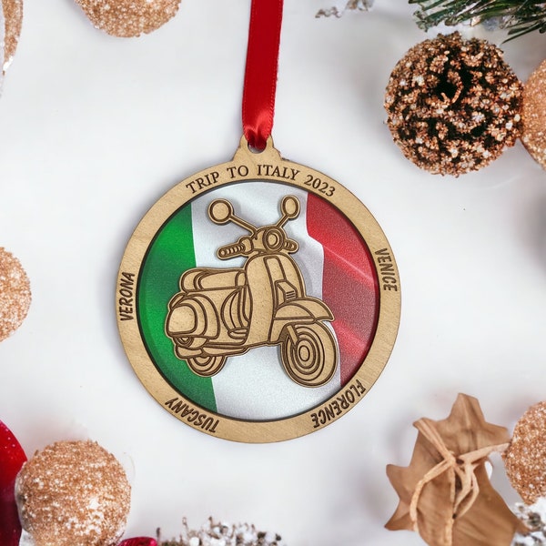Personalized Italian Vespa Ornament, Italy Christmas Ornament,  Italian Ornament, Travel Souvenir, Vacation ornament, Vespa Italy Souvenir.