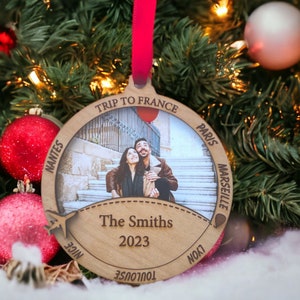 Personalized TRAVEL ornament Ornament,  Travel Souvenir, Vacation ornament, Christmas Vacation, travel, family ornament, couple trip.