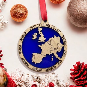 Personalized Europe Ornament, Europe Christmas Ornament, European Ornament, Travel destinations Souvenir, Vacation ornament,  Souvenir.